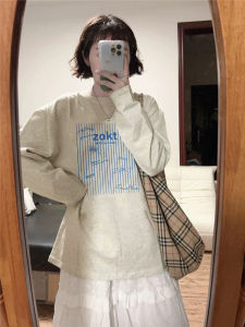 100% Pure Cotton American Retro Oversize Long Sleeve T-Shirt Womens New Design Sensation Niche Top Comfortable Commute Style