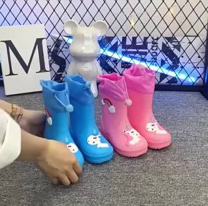 New Kids Rain Boots Boys Girls Rainbow Water Shoes Toddlers Garden Shoes Kids Cartoon Drawstring Non-Slip Rain Boots Comfortable