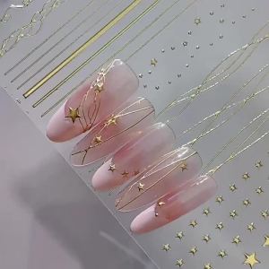 Luxury Gold Silver Star French Nail Stickers Metal Texture Curve Strip Self Adhesive Nail 3D Decoration Stickers Accessories DIY