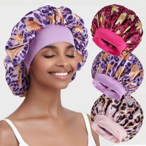 1PC Womens Leopard Print Satin Sleep Bonnet - Adjustable Night Cap for Hair Protection While Sleeping