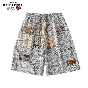 CHARLES JANGS HAPPY HEART | Summer Cooling Ice Silk American Style Puppy Graffiti Mens Short Shorts