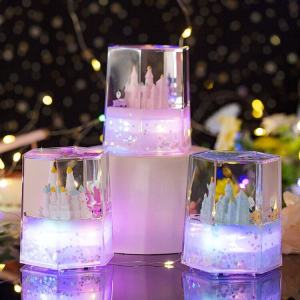 กล่องดนตรีคริสตัลสีชมพู ของตกแต่งโต๊ะทำงาน ของขวัญวันเกิด กล่องดนตรีสร้างสรรค์ กล่องดนตรีต้นไม้แบบถังน้ำ ของเล่นที่ให้ความรู้สึกผ่อนคลาย