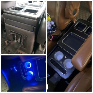Toyota Alphard Vellfire center console box compartment storage with front/rear USB charging ports n button-controlled lighting