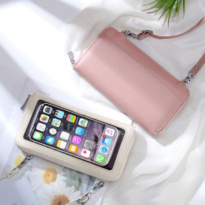 Genuine Leather Touchscreen Mobile Phone Bag Womens Crossbody Shoulder Bag Fashionable Lightweight Simple Style Mini Bag