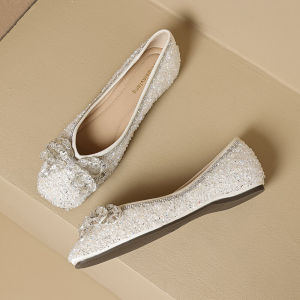 Soft Gentle Flat Bottom Womens Shoes with Butterfly Knots Comfortable Maternity Wedding Shoes Easy to Wear Daily Fashion Sandals