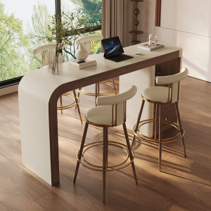 Modern Simple Home Use Bar Table Walnut Wood Saddle Leather Casual Office Table with Wine Cabinet Master Design Movable