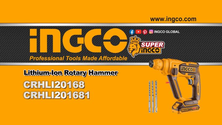 Ingco 20V Cordless Rotary Hammer Drill SDS Plus Concrete Impact Drill  For Concrete Masonry Power Tool ICPT