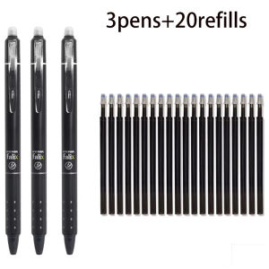 MROOFUL | Push-Button Erasable Gel Pens Set 0.5mm Black/Blue Pen Refill Replaceable Rods Washable Handle School Office Supplies Stationery