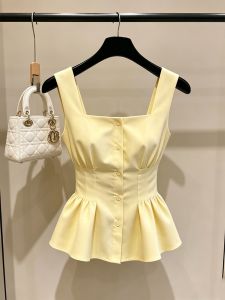 Yellow Sleeveless Waist-Cinching Top