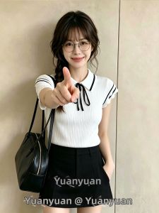 Unique Beautiful Doll Collar Knitted Sweater Womens Summer Fashion High Sensation Short Sleeve Versatile Top Commute Style