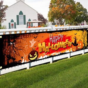 200x40cm Happy Halloween Pumpkin Bat Ghost Print Party Backdrop Polyester Hanging Banner 2025 Halloween Decorations