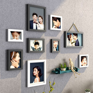 รูปภาพผนัง ชุดกรอบรูปติดผนัง บันทึกความทรงจำแบบสร้างสรรค์ ตกแต่งผนังห้องนั่งเล่น ไม่สมมาตร วัสดุไม้แท้ รูปภาพผนัง ตกแต่งพื้นหลัง