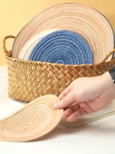 4/6pcs Round Table Mat Woven Ramie Placemats Anti Slip Dining Table Mats Non-Slip Tableware Bowl Pads Kitchen Drink Cup Coasters