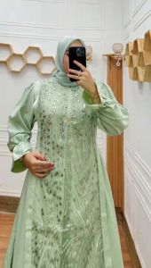 Mula Store - Gamis Maxmara Silk Mix Tile Sequin Payet Pundak M L XL XXL