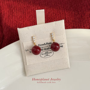 ต่างหูประดับเพชรและหยกสีแดงสดใหม่ 925 สีเงิน ต่างหูแบบลำลองหรูหรา เครื่องประดับแฟชั่นสำหรับผู้หญิง