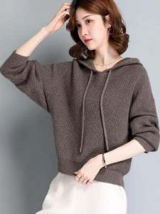 Quality Sweater Womens Autumn and Winter Lazy Style Loose Tops Thickened Hooded Sweatshirt Short Western Style Knitted Bottoming Shirt Fashion