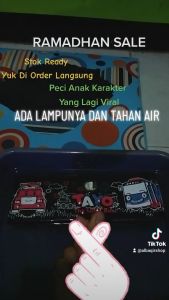 PECI ANAK KARAKTER LED BORDIR NAMA/KOPIAH SONGKOK
