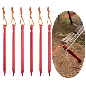 6Pcs Canopy Tent Pegs Aluminum Alloy Outdoor Garden Stakes Ground Nail With Cord For Camping Backpacking Hiking Tent Accessories