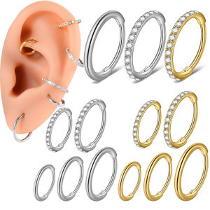 2PCS High Quality Surigcal Steel CZ Zirconia Clicker Ear Lip Nose Cartilage Helix Daith Tragus Conch Earring 6/8/10mm