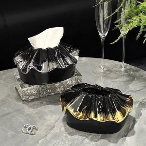 กล่องผ้าเช็ดหน้ายางยืดเซรามิกหรูหราสำหรับห้องนั่งเล่น กล่องใส่ผ้าเช็ดหน้าแบบเปิดฝาด้วยมือ ตกแต่งสำหรับโต๊ะกาแฟ