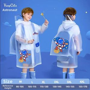 Childrens Cartoon Thick Raincoat With Backpack Space