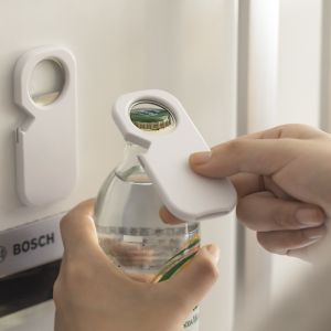 Magnetic Soda Bottle Opener- Sticks to Metal Surfaces Opens Everything | Compact & Lightweight Design White Kitchen Helper Too