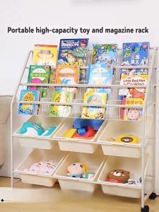 SUNNY Kids Bookshelf Toy Multi-Layer Display Bookcase Organizer Rack Storage Rack Childrens Book Shelf Organizer With Basket Bins