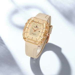 NAVIFORCE Original Womens Simple Quartz Watch Breathable Silicone Strap Waterproof 50m Calendar Lightweight Womens Lady Casual Fashion Watch NF7124