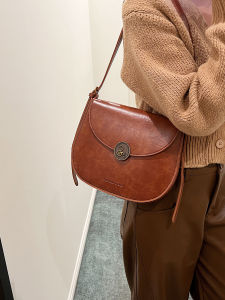 2025 New Commuter Saddlebag Womens Fashionable Versatile High-Quality Single Shoulder Crossbody Bag Leather Handbag