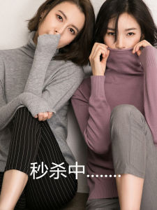 Fall Winter Womens High Neck Wool Sweater Versatile Long Sleeve Knitted Top Slim Fit Base Layer Clothing Simple Commute Style