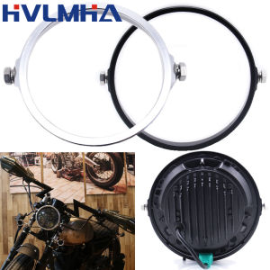 Black Chrome 5.75 In 7 In Aluminum Round Headlight Housing Headlamp Trim Ring Mount Bracket For Harley Honda Yamaha Motorcycles
