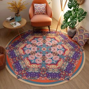 Thảm Tròn VIKAMA High Sense Bohemian Mandala Thảm Trải Sàn Diện Tích Lớn Cho Phòng Khách Phòng Ngủ - Thảm Trải Sàn Dân Tộc Có Tính Năng Chống Trượt Và Chống Thấm Nước