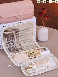 Makeup Bag brush storage bag Makeup set bag Carrying bag Foldable large capacity Portable roll-up storage bag travel PU leather waterproof  化妝包