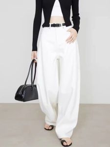 Vintage Light Beige Bananas Wide Leg Jeans Womens High Waist Slimming Scythe Pants Casual Comfortable Autumn Spring Denim