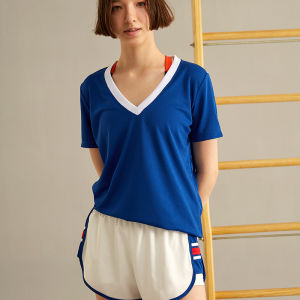 Thigh-Length Womens Overall Workout Clothes Short Sleeve and Long Pattern Quick Drying Clothes