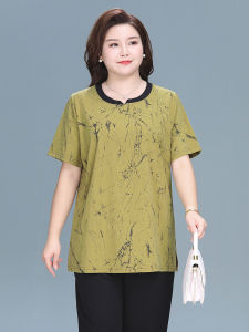 plus Size Womens Cotton T-Shirt Summer Print Half Sleeve round Neck Mid-Length Fashionable Top for All Body Types