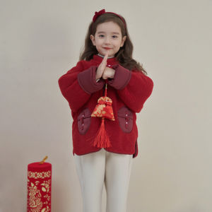 Thickened Cotton Jacket for Girls Christmas New Year Outfit Baby Red Wind Coat Winter New Arrival Childrens Clothing