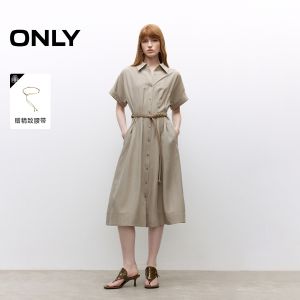 Summer New Only2025 Womens A-Line Dress White Short-Sleeve Pleated Slimming Long Skirt High Waist Simple Style Commute Pure Color