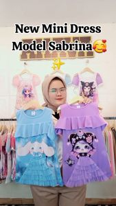 Mini Dress Tangan Sabrina Printing Anak Perempuan 1-8th - Bahan Knits Premium - Fashion