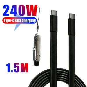240W 2-in-1 USB C To Type C Fast Charging Foldable Bracket Flat Data Cable For iPhone Oneplus Detachable Cables Adapter 1.5M