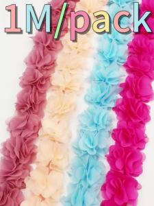 (1 Meter) Wine Red Chiffon Lace Fabric Webbing Decoration Flower Gift Ribbons Crafts Non-Woven Fabrics Base