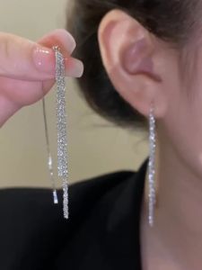 Shining Star Long Dangle Earrings 925 Silver Needle Sparkling Wave Glint Minimalist Style Unique Ear Jewelry for Women