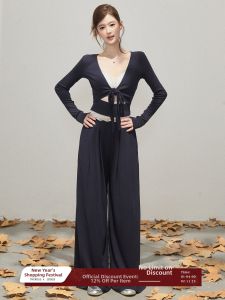 THROUS | Bộ Quần Áo Knitwear Cổ V Dây Kéo Ống Trousers Tay Dài
