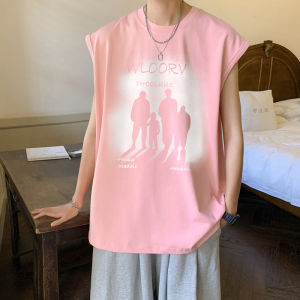 เสื้อกล้ามผ้าฝ้ายแท้ใส่ช่วงฤดูร้อนสำหรับผู้ชายเสื้อยืดแบรนด์ยอดนิยมสไตล์ฮ่องกงเสื้อตัวในแขนกุดแขนกุดทรงหลวมใส่เล่นกีฬาฟิตเนสใส่เล่นบาสเก็ตบอลแบบลำลอง