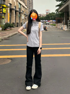 Slim Fit Mens High Street American Style Bell Bottom Jeans Summer Thin Straight Leg Black Long Pants Floor Length Trousers