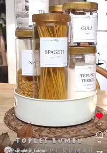 Toples Bumbu Dapur Estetik Tutup PUTH & GOLD 1500 ml - FREE Stiker & Sendok Kayu