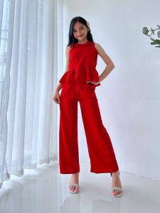 Girls Peplum Top & Wide Leg Pants Terno Set | Kids Korean Fashion Outfit | Casual & Party Wear