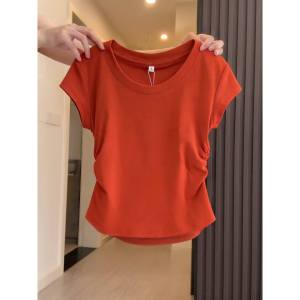 Trendy Wrinkle Slim Fit Tied Waist Flutter Sleeve Tee