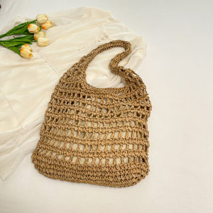 กระเป๋าสะพายไหล่ผู้หญิงแบบถัก 2025 กระเป๋าชายหาดแบบโปร่งใสทำมือที่อเนกประสงค์ น้ำหนักเบา ใช้งานได้หลากหลาย กระเป๋าสะพายไหล่ข้างเดียว