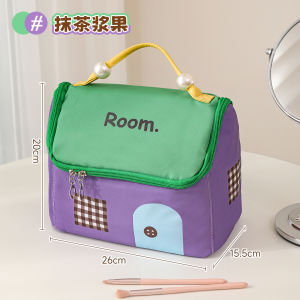 Portable Travel Large Capacity Makeup Bag Womens Handheld Cosmetic Brush Storage Pouch Toiletry Bag Durable PU Leather